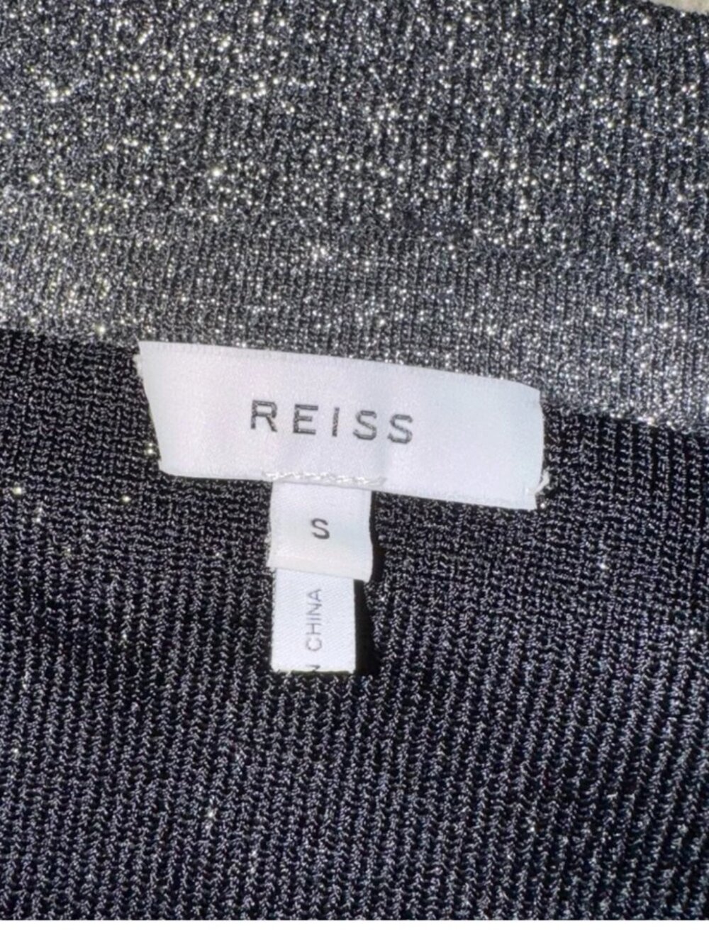 Reiss Jessa Size Small Off the Shoulder Shimmering Silver + Black Knit Sweater - Picture 4 of 5